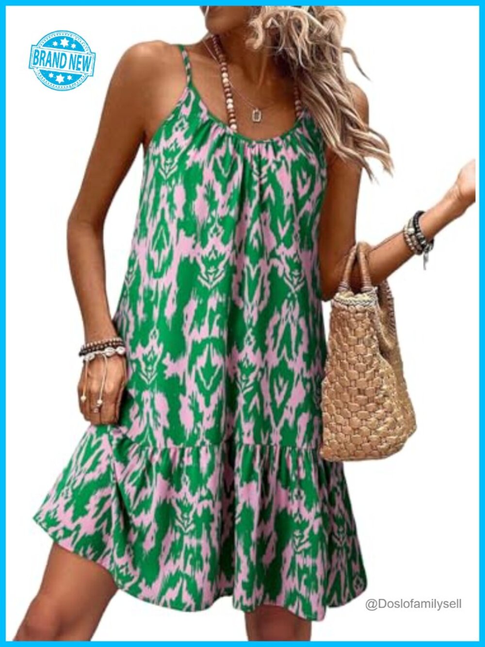 Dokotoo Womens Summer Dress Spaghetti Strap Smocked Flowy Boho Sundress